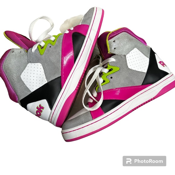 Reebok Shoes - Reebok Pink Gray White High-Top Sneakers